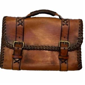 Hand Crafted Messenger Satchel Bag Leather Brown Laced Distressed Briefcase